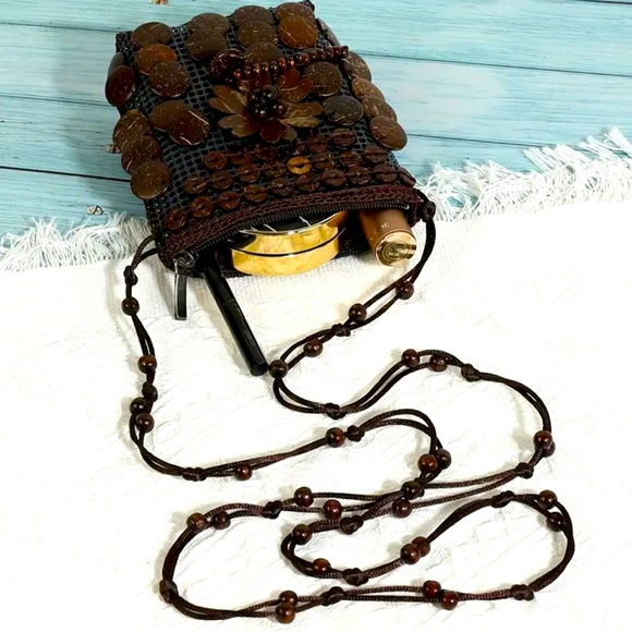 Retro Coconut Shell Bead Bag Bohemian Crossbody Handmade Mobile Phone bag NWT - Picture 4 of 7